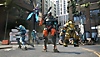 Screenshot van Exoprimal met daarop personages in een mechanische outfit.