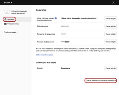 finalizar sessão na PSN em todos os dispositivos