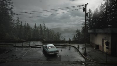 Silent Hill 2 - Istantanea della schermata che mostra James che ammira un bel paesaggio ricco di alberi