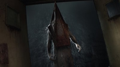 《Silent Hill 2》螢幕截圖，顯示金字塔型的頭部