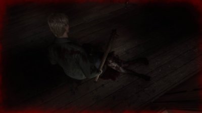 Silent Hill 2, snimka zaslona koji prikazuje Jamesa kako gazi po neprijatelju