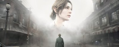 silent hill 2 key art featuring a characters in abandoned city