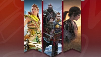 Die besten Singleplayer-Spiele – Werbe-Key-Art mit Ratchet and Clank: Rift Apart, The Last of Us Part II und Kena: Bridge of Spirits.