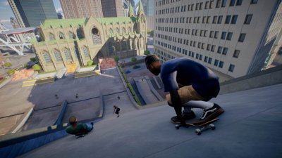 skate. - screenshot van een skater die van een steile helling afgaat