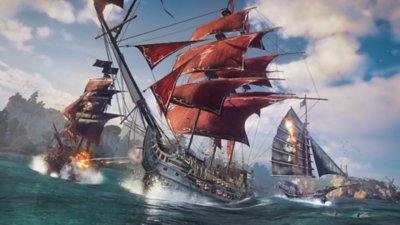 Captura de pantalla de Skull and Bones que muestra un combate naval