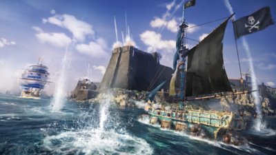 Captura de pantalla de Skull & Bones que muestra el combate entre barcos pirata