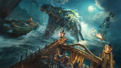 Skull and Bones-screenshot van een confrontatie met een zeemonster