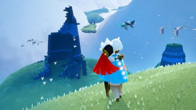 Sky: Children of the Light screenshot showing two characters overlooking building ruins