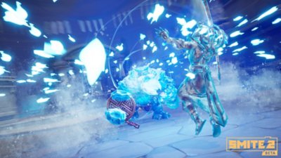 Smite 2 screenshot showing two characters in an icy battle