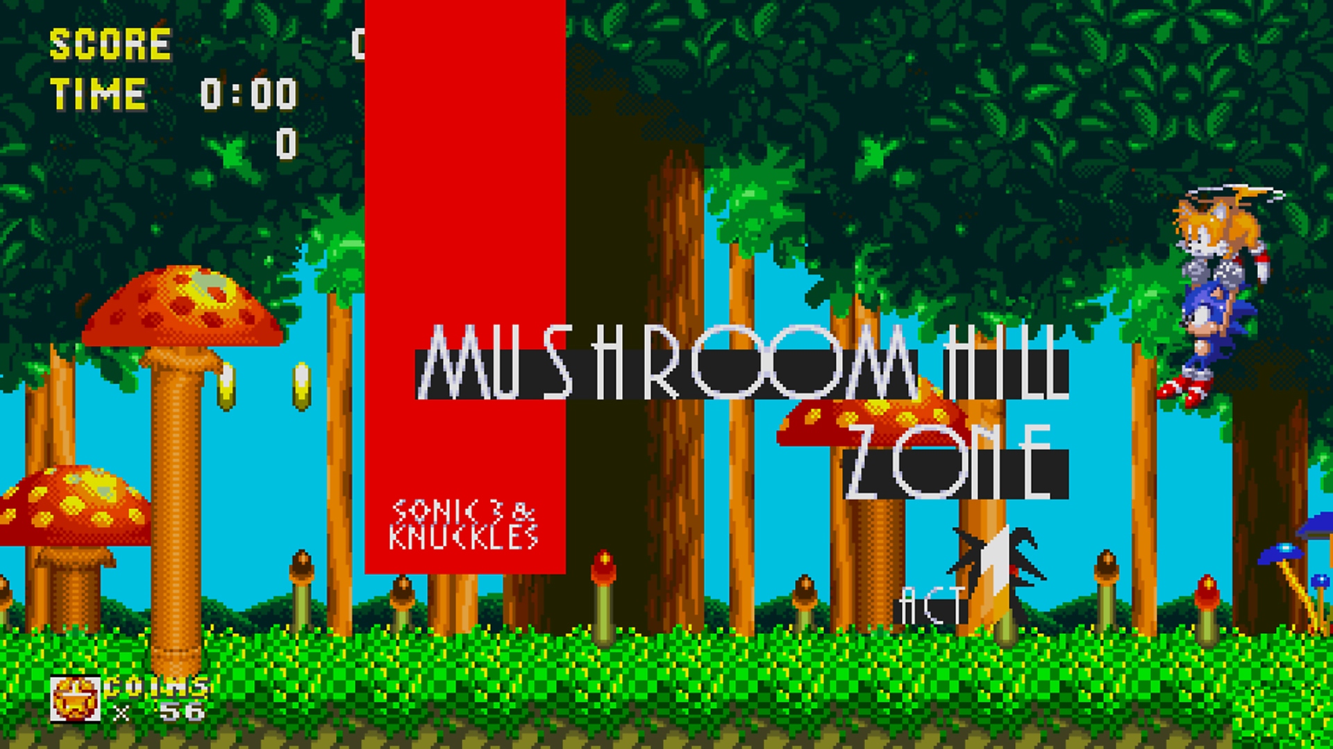 Sonic Origins – snímek obrazovky s titulní obrazovkou z lokace Mushroom Zone
