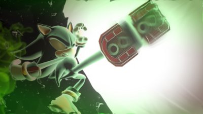 Captura de ecrã do Sonic X Shadow Generations com o Shadow a usar um ataque com pontapé