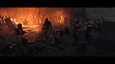 Ghost of Yōtei gameplay in Miike-mode, emphasising dramatic blood splatter effects.