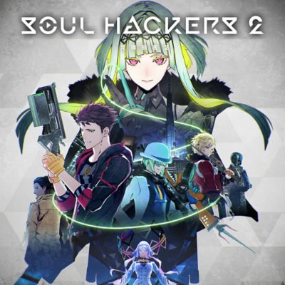 Soul Hackers 2 key art featuring several characters posing with some carrying weapons.