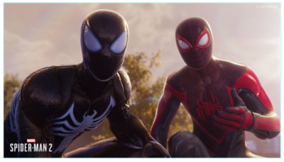 Marvel's Spider-Man 2 - screenshot twee Spider-mannen