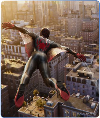 صورة من لعبة Spiderman 2 تُظهر Miles في بدلة مجنّحة