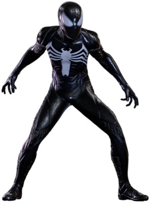 Character art of Peter Parker wearing the Venom symbiote suit. 