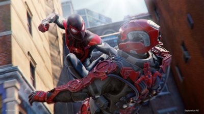 marvel's spider-man miles morales pc screenshot showing Miles taking out an armored enemy