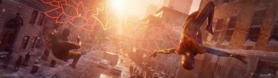 marvel's spider-man miles morales pc screenshot showing Miles attacking an opponent while upside-down