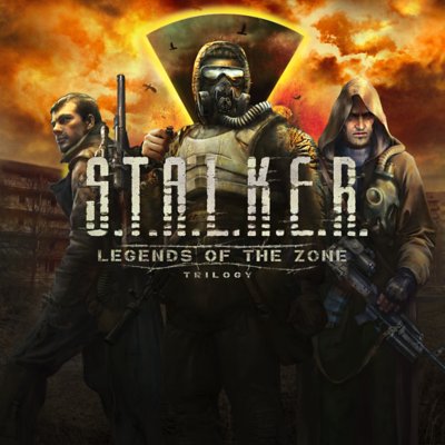  S.T.A.L.K.E.R.: Legends of the Zone Trilogy featuring three characters posing in front of a fiery background.