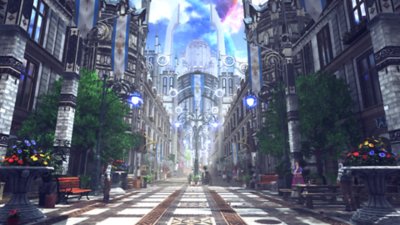 Star Ocean The Divine Force – Screenshot, der eine Stadt zeigt