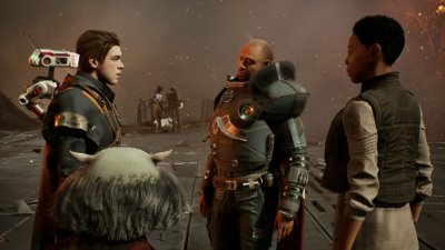 STAR WARS Jedi: Fallen Order - captura de tela mostrando Cal conversando com outros personagens