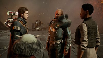 Immagine di STAR WARS Jedi: Fallen Order che mostra Cal che parla con altri personaggi