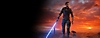 Star Wars Jedi: Survivor - Illustration principale montrant Cal Kestis et BD-1 devant un coucher de soleil splendide