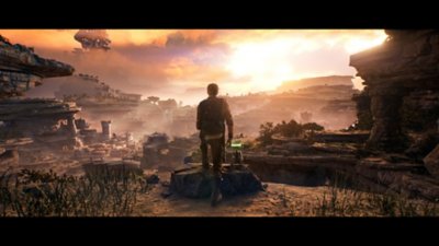 Star Wars Jedi: Survivor screenshot showing Cal looking out over a rocky vista