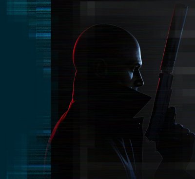 Artystyczny render postaci „agent 47” z gry Hitman 3, trzymającej pistolet z tłumikiem