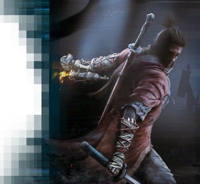 Artystyczny render postaci „Wilka” z Sekiro: Shadows Die Twice z protezą – grafika