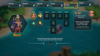 SteamWorld Heist II – Screenshot, der die Fähigkeiten der Crew des Spielers zeigt