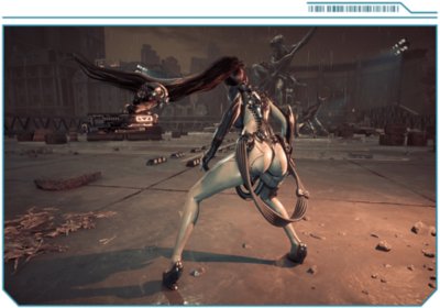 Obrázok z hry Stellar Blade zobrazujúci uskakovanie