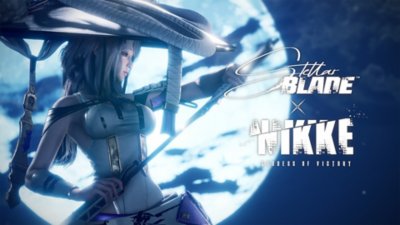 Stellar Blade x Goddess of Victory: NIKKE key art, featuring NIKKE against a moonlight sky.