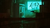 Stray-Screenshot, der die Silhouette der Heldenkatze zeigt, die auf einen Vorsprung springt