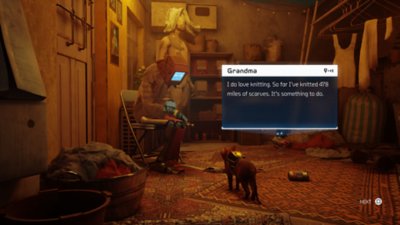 Stray screenshot showing an interaction between the hero cat and a robot called Grandma
