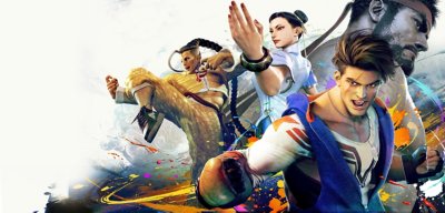 عمل فني للعبة Street Fighter 6 يعرض شخصيات Jamie و Chun-Li و Luke و Ryu