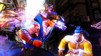 Screenshot aus Street Fighter 6, der Jamie und Luke beim Kämpfen zeigt