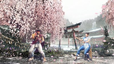 《Street Fighter 6》螢幕截圖，圖為 Chun-Li 和 Ryu 發動動力衝擊招數