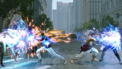 Street Fighter 6-screenshot van een speler die in een gevecht wordt geholpen door Ryu