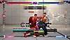 Captura de tela de Street Fighter 6 mostrando uma fase de treino com o histórico de comandos à esquerda da tela para mostrar os botões pressionados