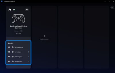 Screen showing a connected controller and a list of profiles on the bottom half of the tile.