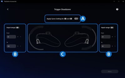 Trigger deadzone settings screen.