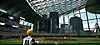 Super Mega Baseball 4 screenshot showing a player watching the field in a huge windowed city stadium