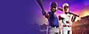 《Super Mega Baseball 4》主题宣传海报：两名漫画风格的棒球运动员  