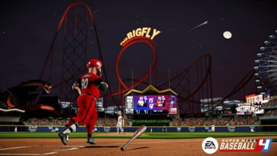 لقطة شاشة من لعبة Super Mega Baseball 4 تعرض Hammer Longballo وهو يركض نحو قاعدة