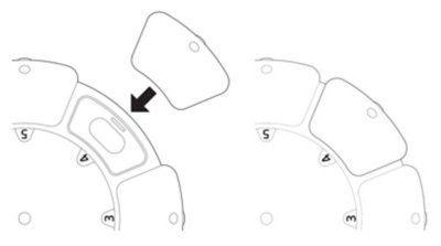 Vue de dessus d’une manette de jeu Access avec une flèche indiquant comment fixer un embout de touche.