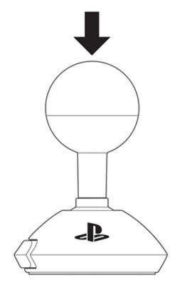 Zijaanzicht van de joystickbasis van een Access-controller met een pijl die aangeeft hoe je een joystickdopje moet bevestigen.