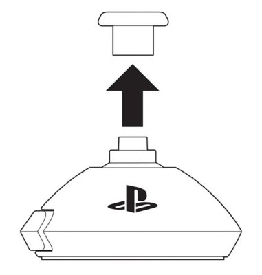 Side view of an Access controller stick base with an arrow indicating how to detach a stick cap.