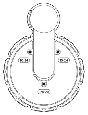 Vue de dessous d'une manette Access indiquant les emplacements des trous de vis.