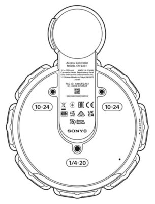 Onderaanzicht van een Access-controller met de locatie van het model- en serienummer.